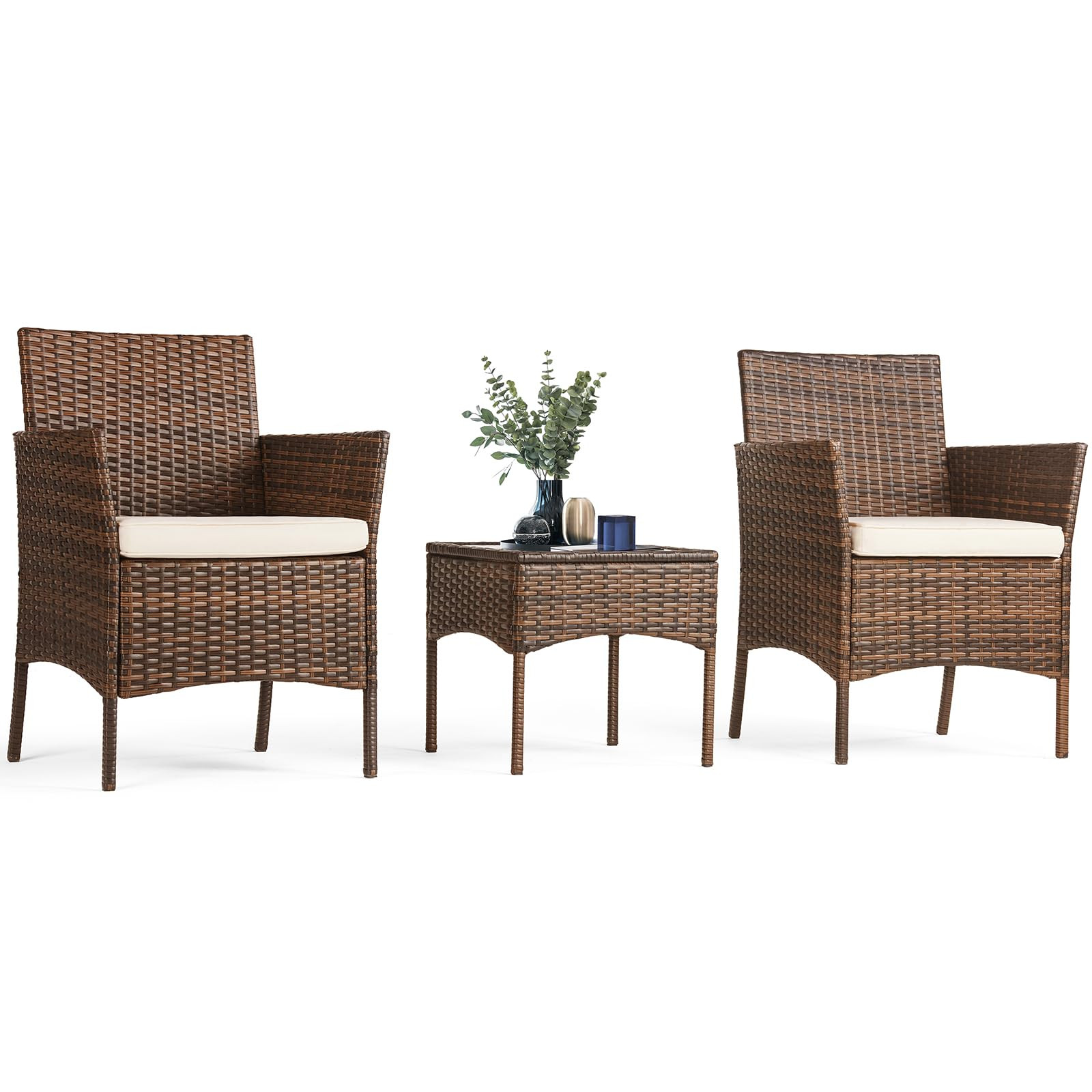 Sweetcrispy Patio Furniture Set 3 Pieces, Outdoor Furniture with Soft Cushion and Glass Table, Al... | Amazon (US)