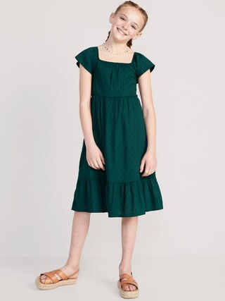Flutter-Sleeve Clip-Dot Fit & Flare Midi Dress for Girls | Old Navy (US)