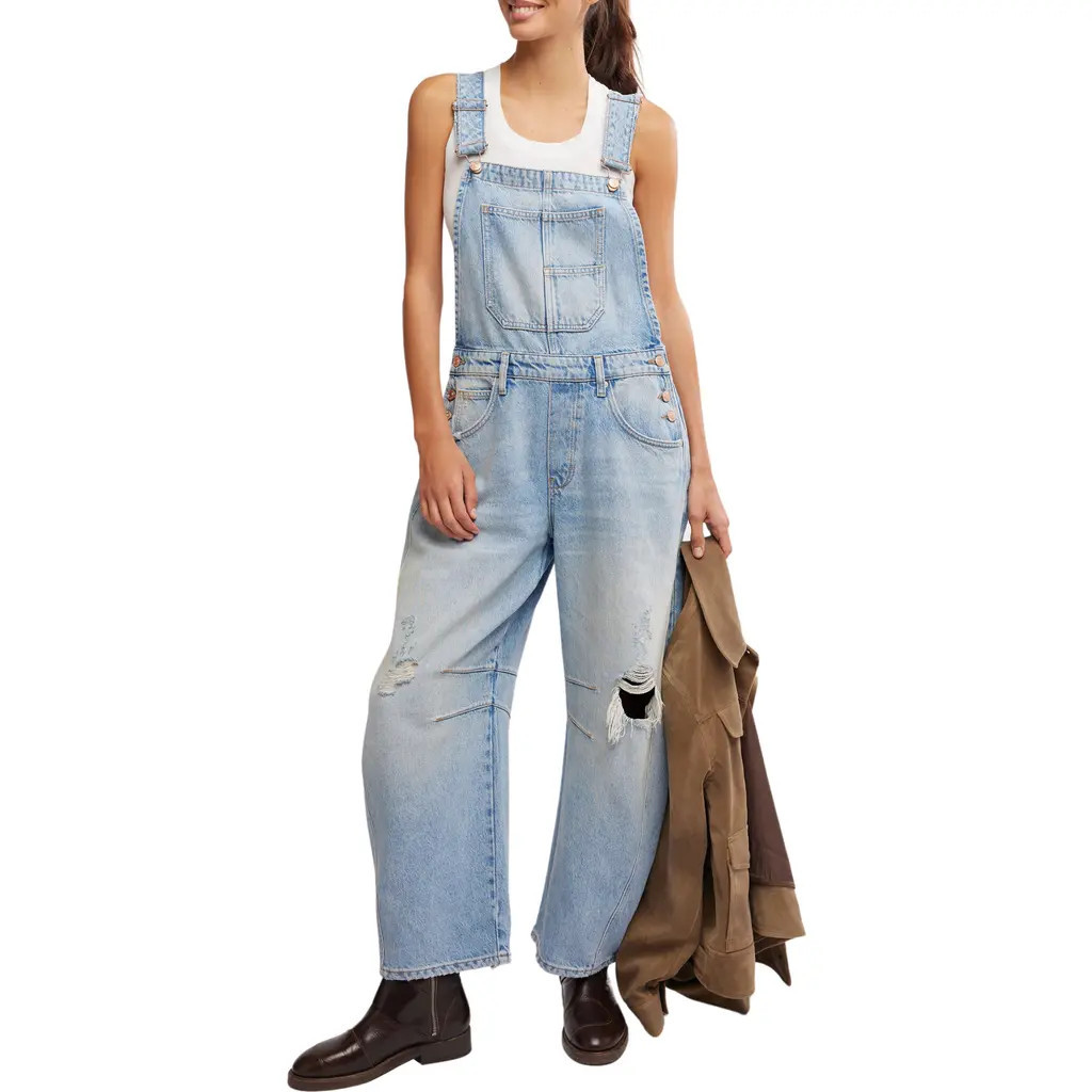 Free People Good Luck Denim Overalls in Going Steady at Nordstrom, Size Large | Nordstrom