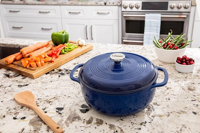 Lodge 6 Quart Enameled Cast Iron Dutch Oven with Lid – Dual Handles – Oven Safe up to 500° F... | Amazon (US)