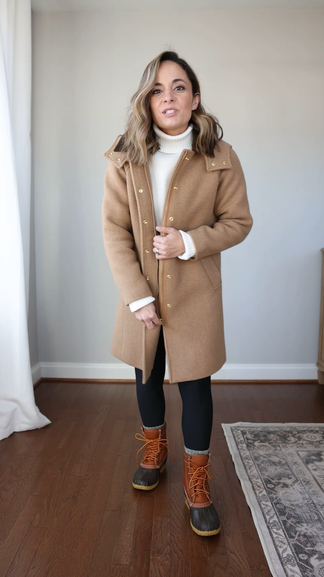 Petite-friendly fleece leggings 

Leggings (Amazon): xs 
Sweater (quince): xs 
Coat (j.crew): petite 00 
Boots: tts


#LTKSeasonal