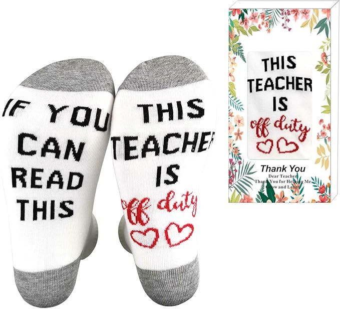 XYSOCKS If You Can Read This Teacher is Off Duty Funky Socks Teacher's Gift for Holiday, Grey, La... | Amazon (US)