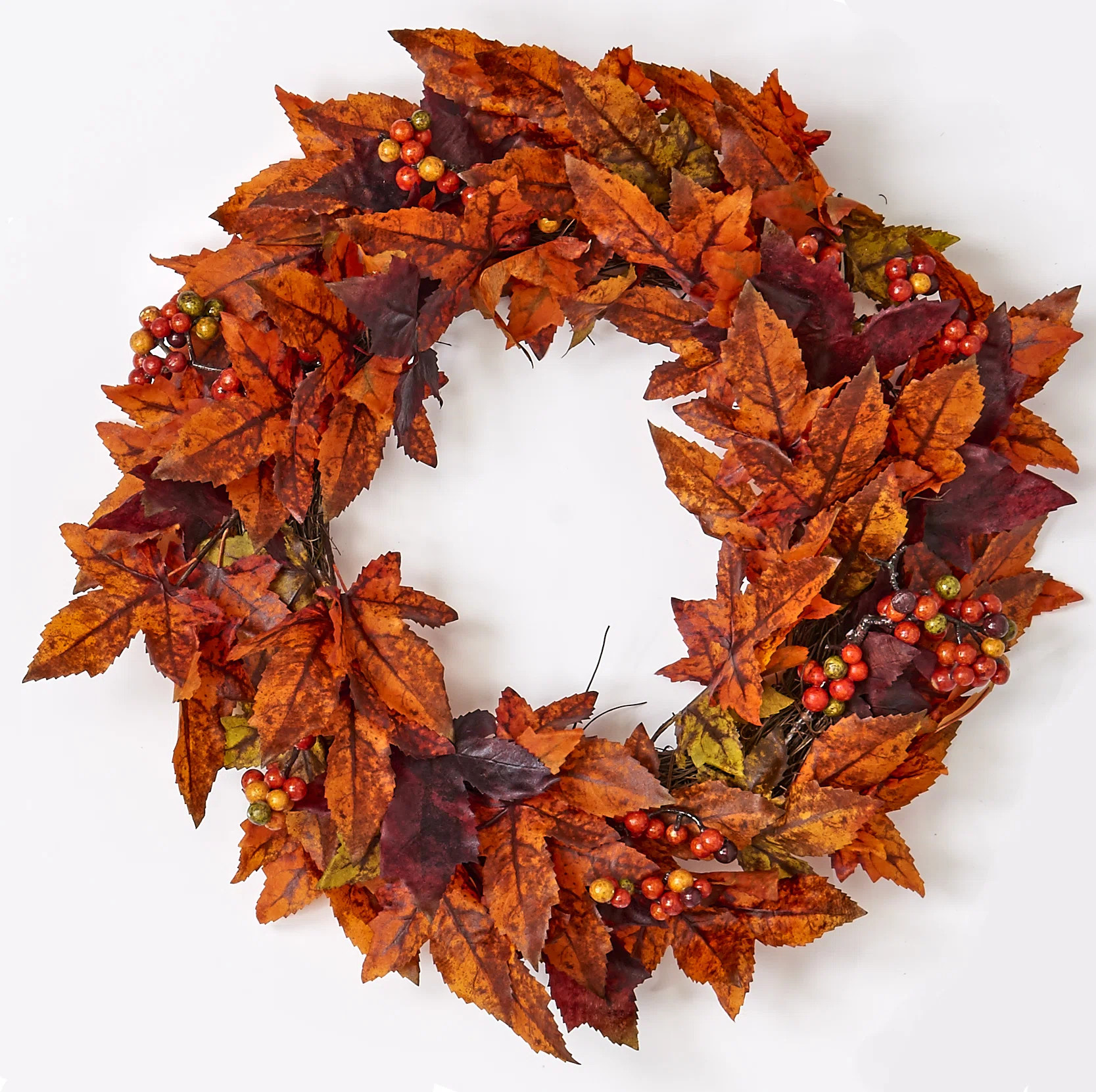20" Artificial Maple Leaf & Berry Wreath | Wayfair North America