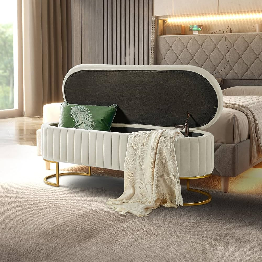 50" Storage Bench Ottoman End of Bed Bench Bedroom Bench, Upholstered Velvet Long Window Bench wi... | Amazon (US)