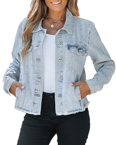 Vetinee Women Jacket Light Weight Denim Jacket for Women Womens Jean Jackets Trendy Fall Roadnight Blue - Snow Wash X-Large Fits Size 16 / Size 18 | Amazon (US)