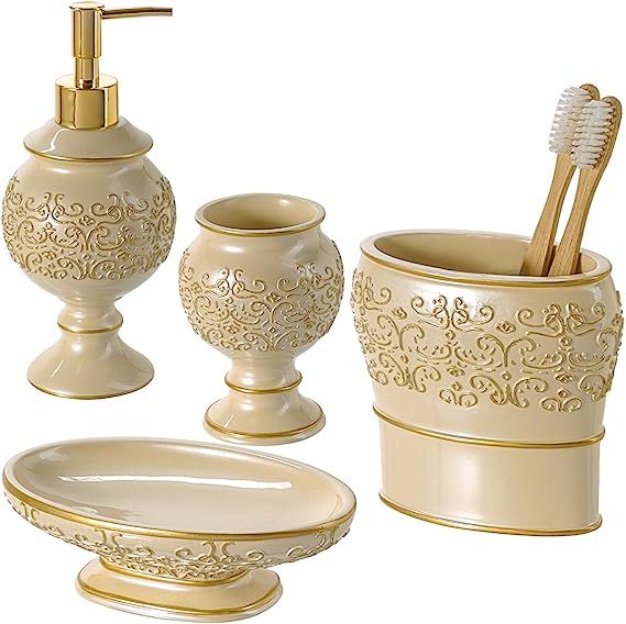 Creative Scents Beige Bathroom Accessories Set, Durable 4-Piece Bathroom Set - Decorative Bathroo... | Amazon (US)