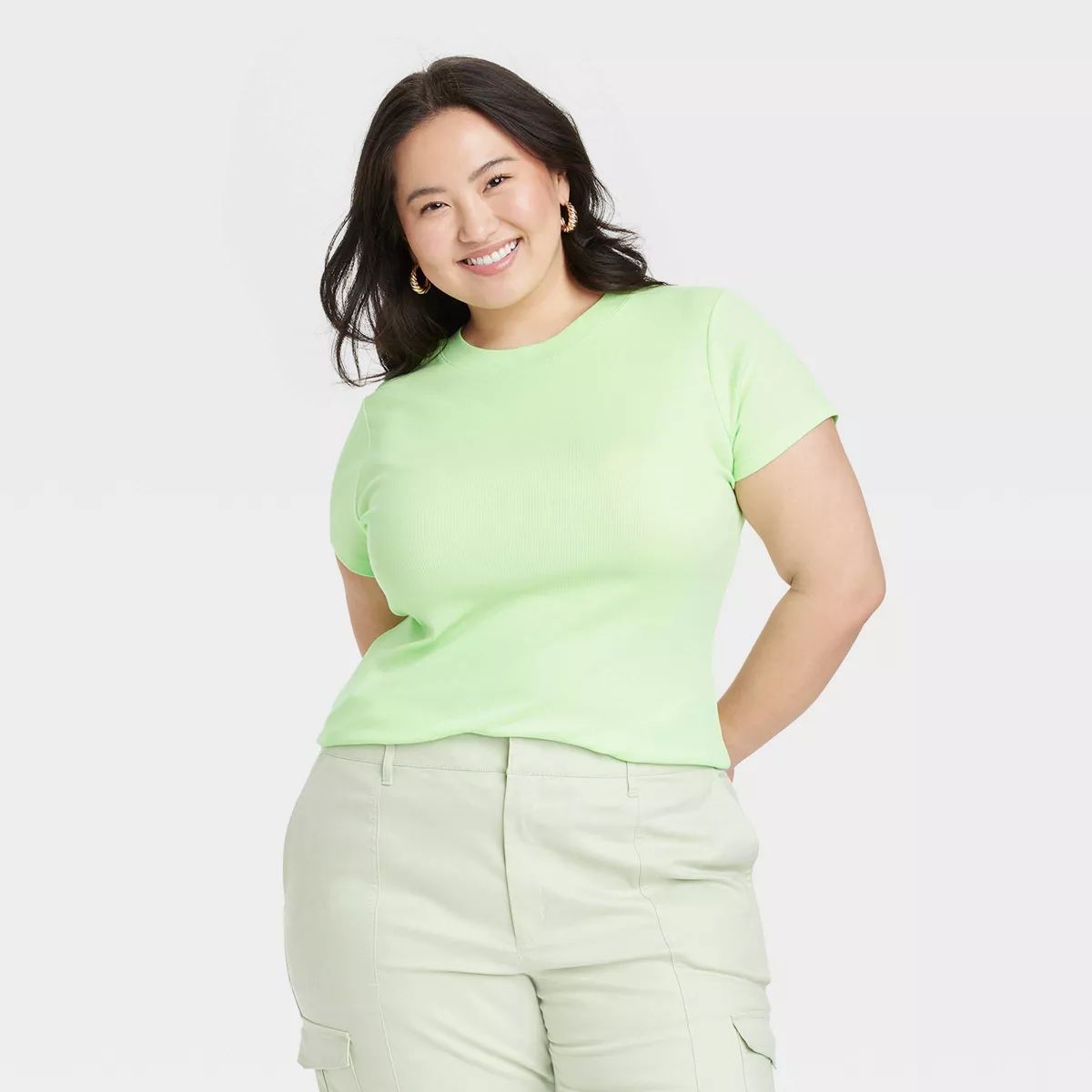 Women's Slim Fit Short Sleeve Ribbed T-Shirt - A New Day™ Lime 2X | Target