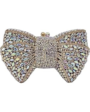 HUANG ZHUANG Bowknot Luxury Crystal Clutch Women Glitter Rhinestone Evening Bag for Party Wedding | Amazon (US)