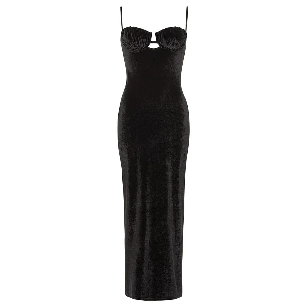 Black Velvet Petal Long Slip Dress | Montce