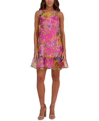 kensie Women's Printed Organza Flounce-Hem Mini Dress - Macy's | Macy's
