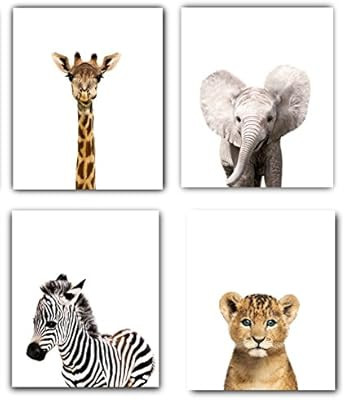 Safari Baby Animals Nursery Decor Art - Set of 4 UNFRAMED Wall Prints 8x10 (Option 1 (8x10)) | Amazon (US)