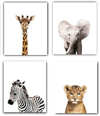 Safari Baby Animals Nursery Decor Art - Set of 4 UNFRAMED Wall Prints 8x10 (Option 1 (8x10)) | Amazon (US)