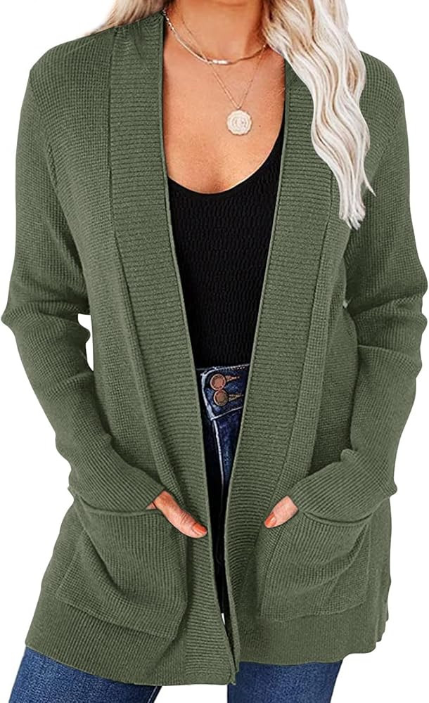 MEROKEETY Women's Fall Winter Cardigan Sweaters Lightweight Open Front Waffle Knit Sweaters with ... | Amazon (US)
