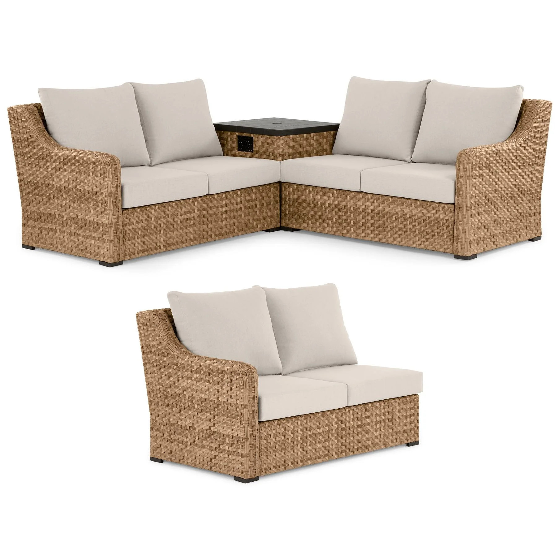 Better Homes & Gardens River Oaks 3-Piece Outdoor Sectional Set, Natural | Walmart (US)