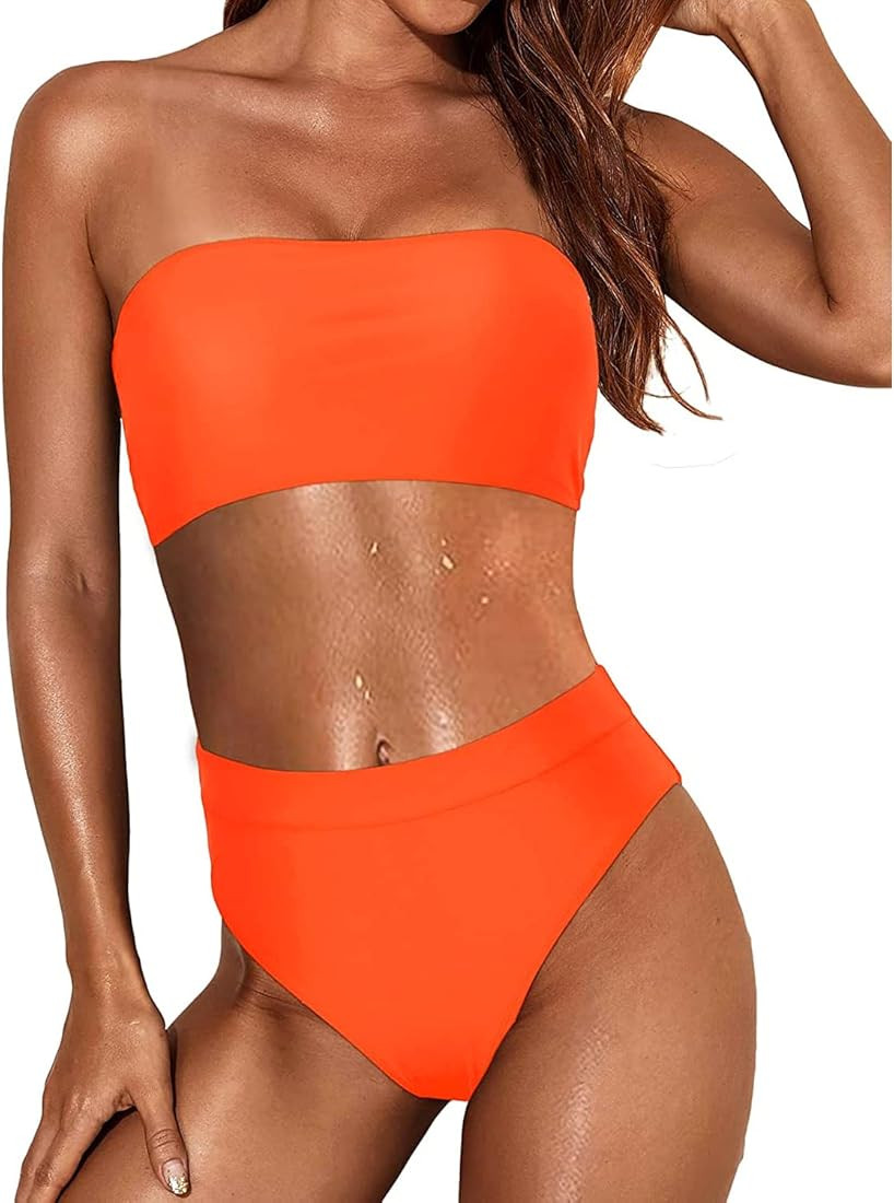 Tempt Me Women Two Piece Bandeau Swimsuit Cheeky High Waist Bikini Set Bathing Suits with B... | Amazon (US)