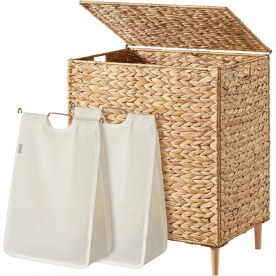 130L Handwoven Water Hyacinth Laundry Hamper, 2 Sections, Removable Liners | Wayfair North America