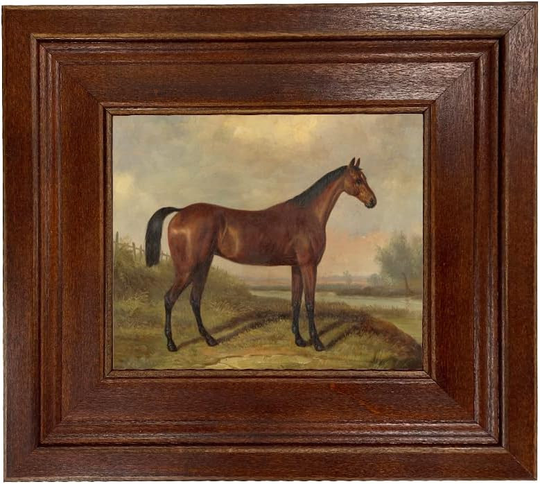 Schooner Bay Co. – William Barraud Hunter in Landscape Oil Painting Print on Canvas in Rustic Frame Home Wall Art Décor Equestrian Horse Ready To Hang (8-1/2" x 9-1/2", Brown Distressed Frame) | Amazon (US)