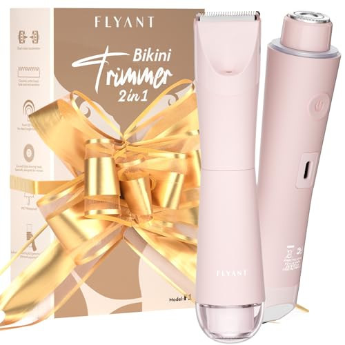 Bikini Trimmer for Women, 2 in 1 Electric Shaver for Women, Pubic Hair Trimmer Waterproof IPX7 with LED, Bikini Razor for Leg Arm Underarm Bikini Area, Pull Bows Gift Box for Friends - Pink | Amazon (US)
