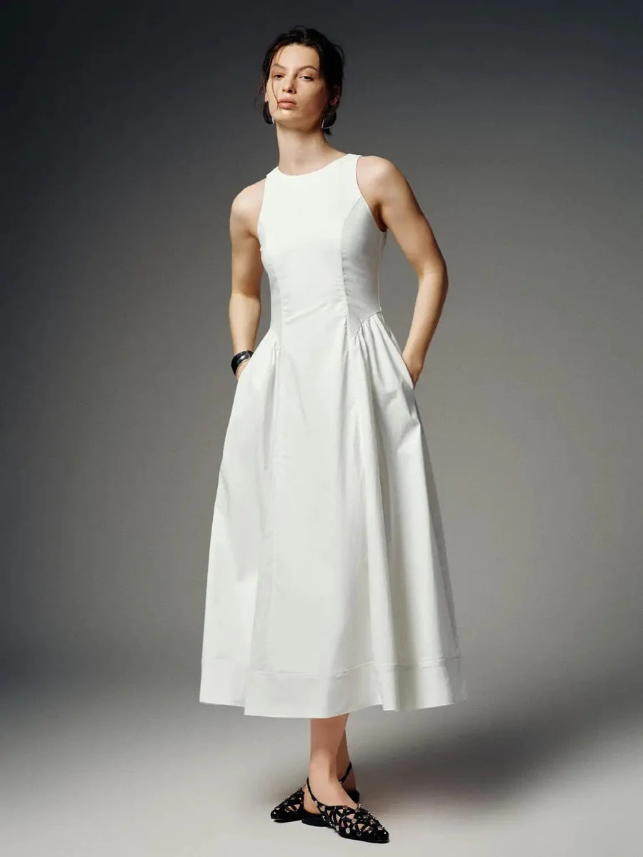 Sleeveless Seamed A-Line Midi Dresses | Urban Revivo