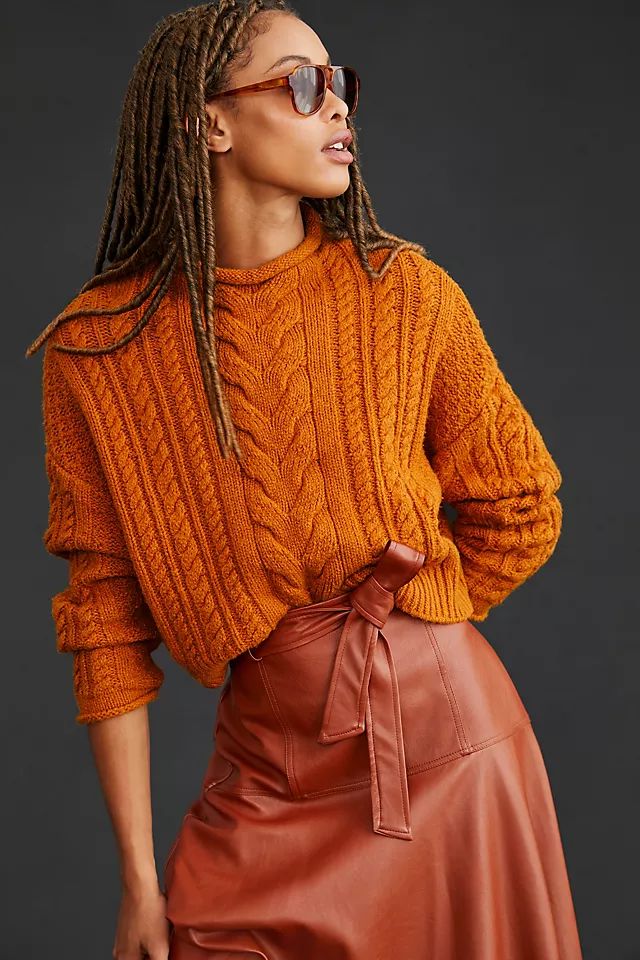 Pilcro Mock-Neck Cable-Knit Sweater | Anthropologie (US)