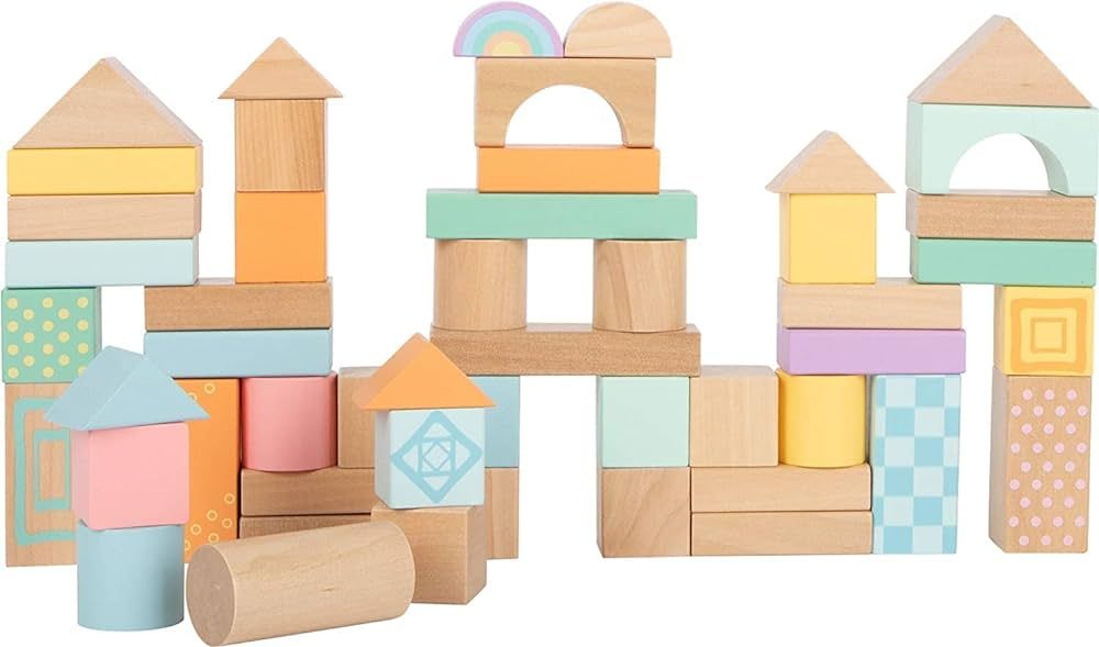 Small Foot- 50 Pastel Wooden Building Block Playset- Stacking Toys for Boys and Girls Ages 12+ Mo... | Amazon (US)