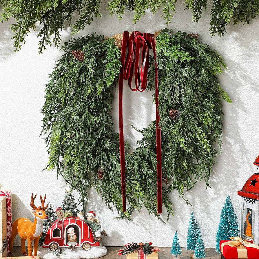 Dingion Small Norfolk Pine Christmas Wreath 11.8 in Christmas Kitchen Cabinet Norfolk Pine Wreath... | Amazon (US)