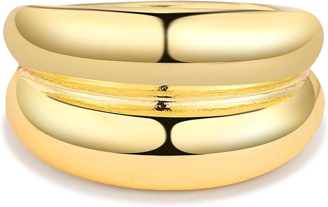 Chunky Gold Rings for Women, 14K Gold Plated Statement Band Ring Hypoallergenic Jewelry for Her | Amazon (US)