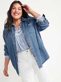 Oversized Boyfriend Utility-Pocket Jean Shirt for Women | Old Navy (US)