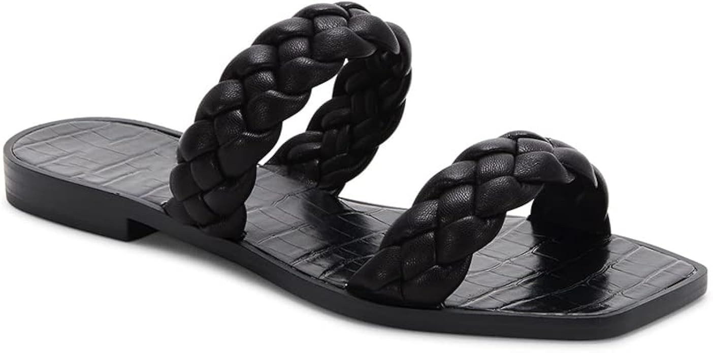 Trish Lucia Women's Square Open Toe Flat Sandals Braided Strap Slip-on Slides Mules Woven Leather Sl | Amazon (US)