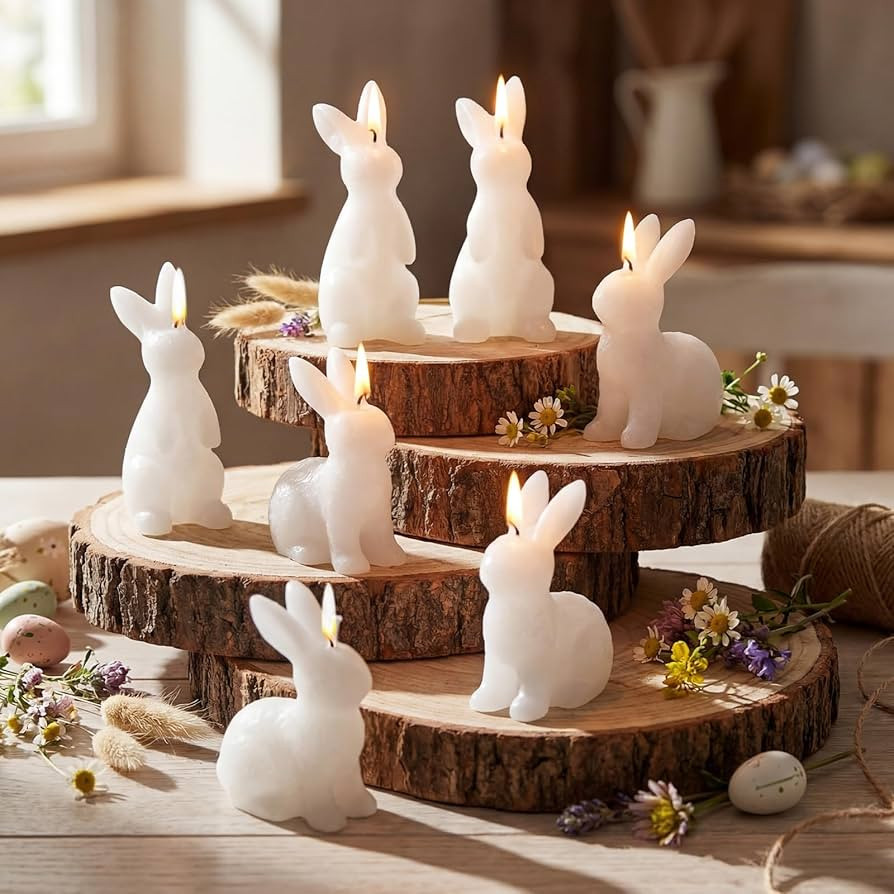 Nuanchu 8 Pcs Easter Candles Bunny Shaped Votive Candles White Rabbit Vegetable Wax Easter Candle... | Amazon (US)