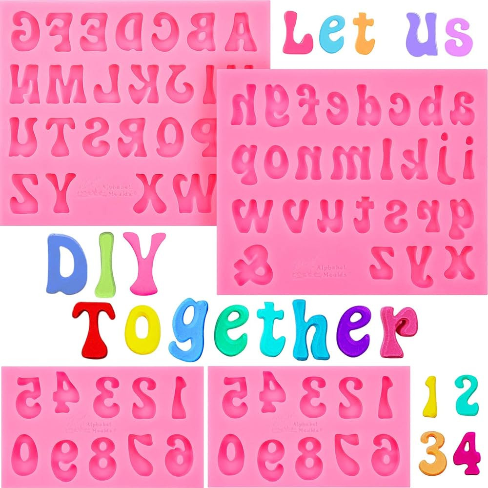 4 Pieces Letters Molds and Numbers Molds, Silicone Fondant Mold Chocolate Molds, Lowercase Upperc... | Amazon (US)