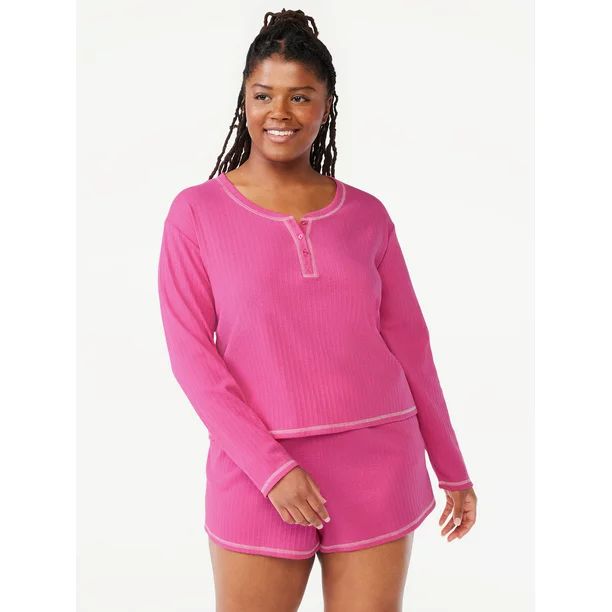 Joyspun Women's Rib Henley Top and Shorts Pajama Set, 2-Piece, Sizes XS to 3X | Walmart (US)