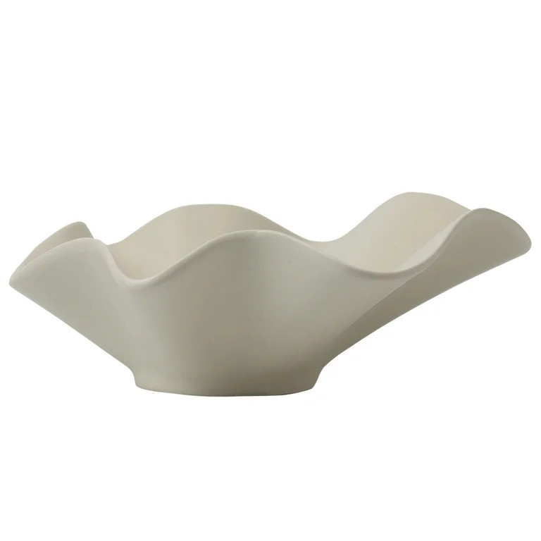 Home Decor Collection Ruffle Shaped Off-White Ceramic Indoor Tabletop Decorative Bowl | Walmart (US)