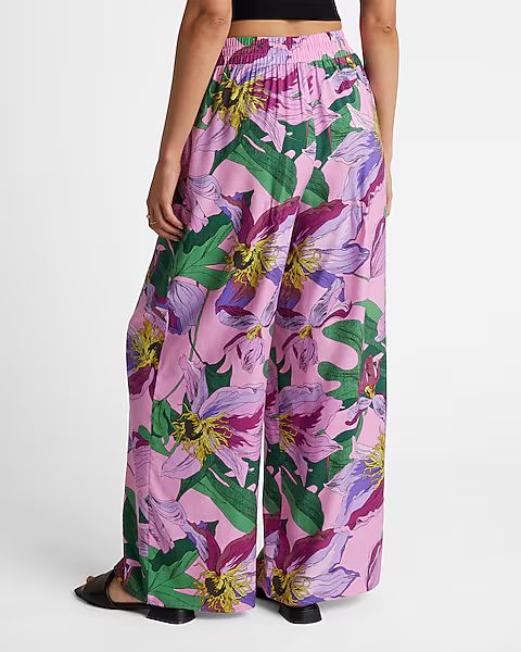 High Waisted Floral Pull On Wide Leg Pant | Express