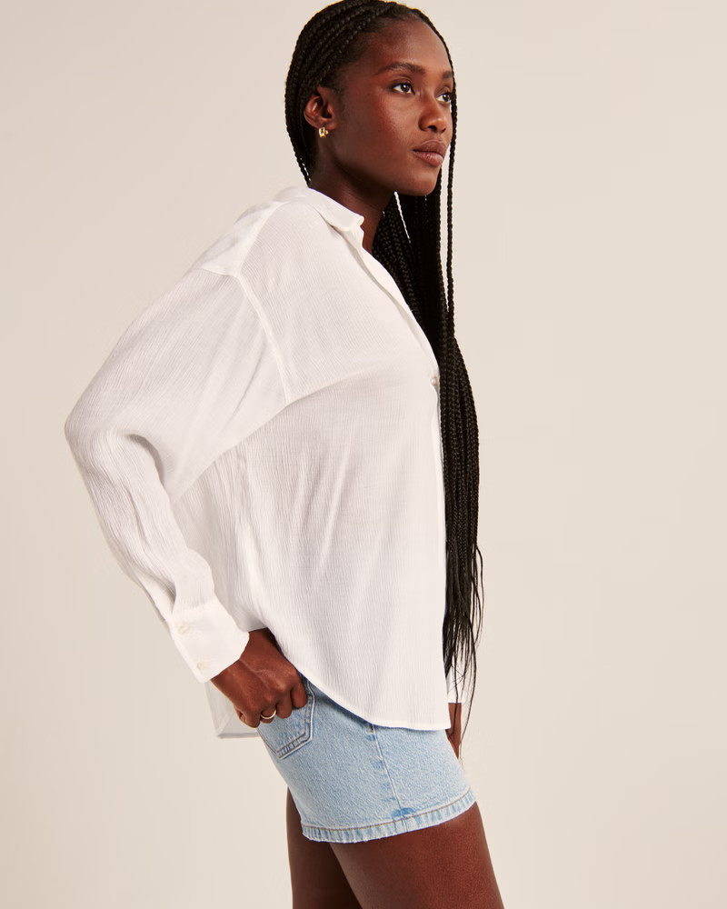 Oversized Crinkle Rayon Textured Shirt | Abercrombie & Fitch (US)