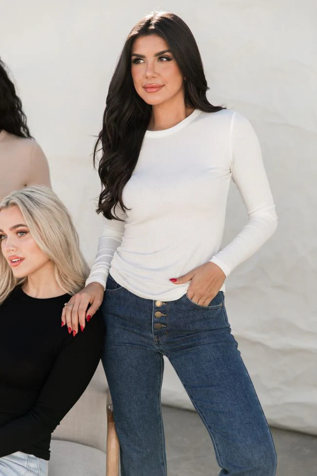 Make Your Choice Ivory Ribbed Long Sleeve Tee | Pink Lily
