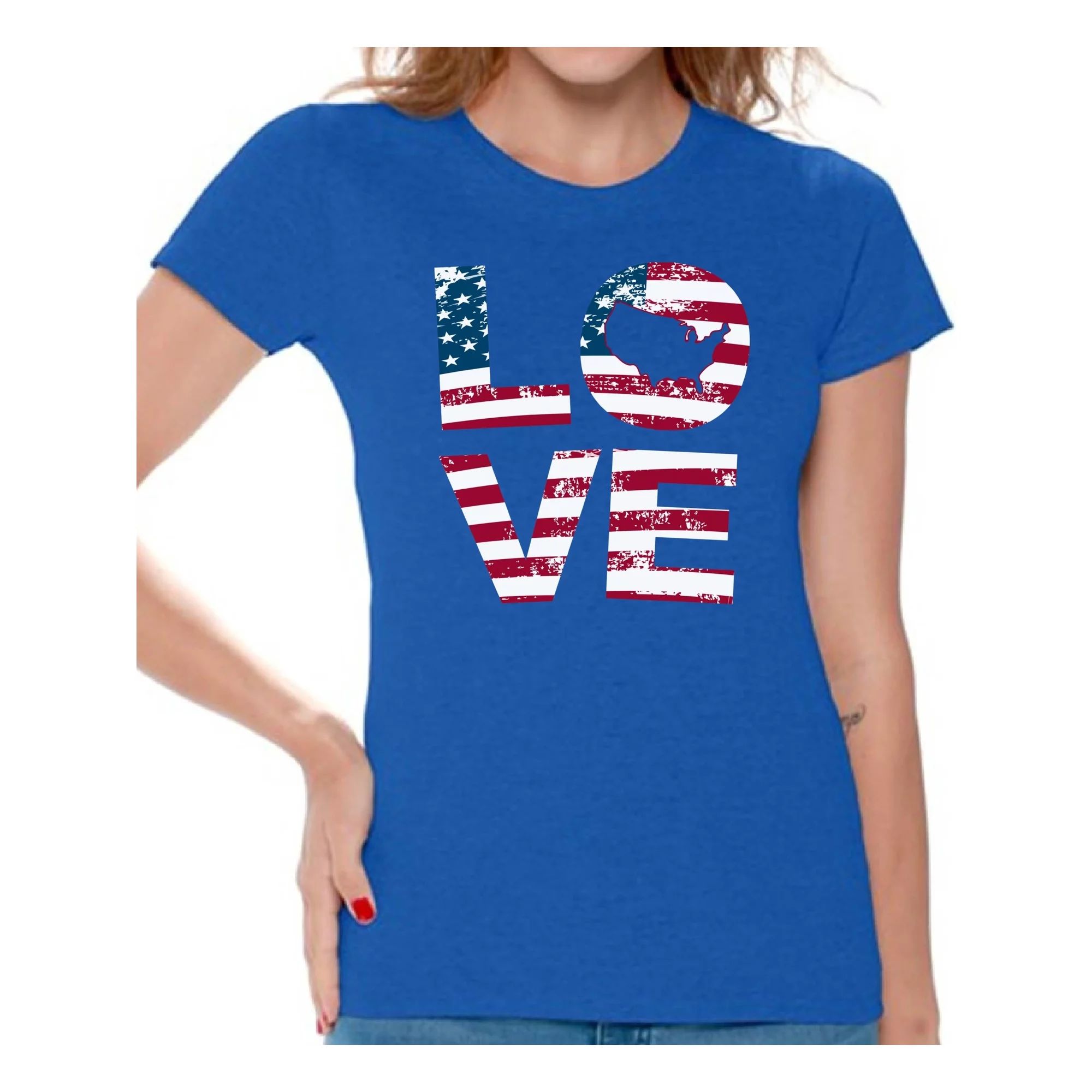 Awkward Styles American Flag Love Women Shirt Gifts for Women 4th of July T shirt for Women Indep... | Walmart (US)