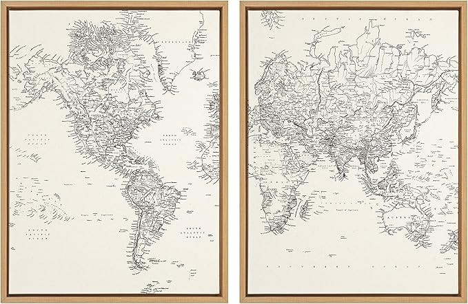 Kate and Laurel Sylvie Vintage Black and White World Map Framed Canvas Wall Art Set by The Creati... | Amazon (US)