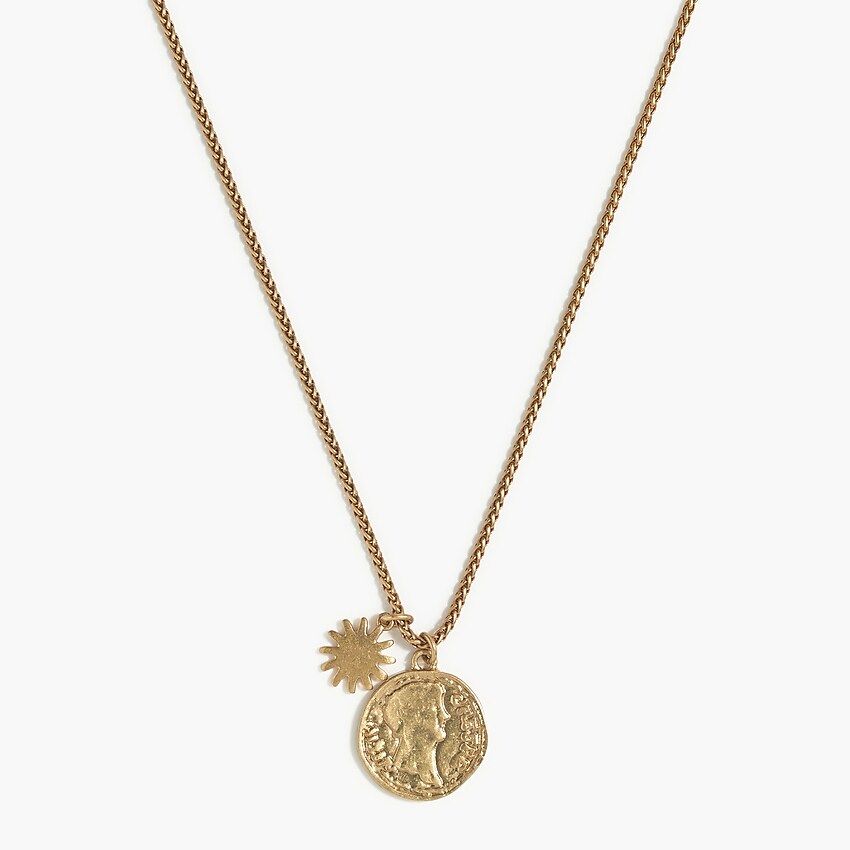 Stamped coin with charm pendant necklace | J.Crew Factory