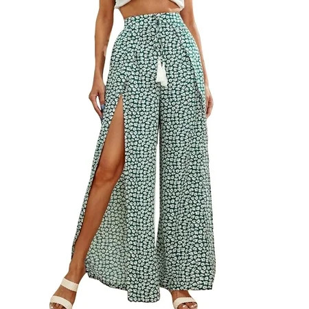 Sanviglor Ladies Palazzo Pant Split Pants High Waist Loungewear Lounge Bottoms Daily Wear Summer Tro | Walmart (US)