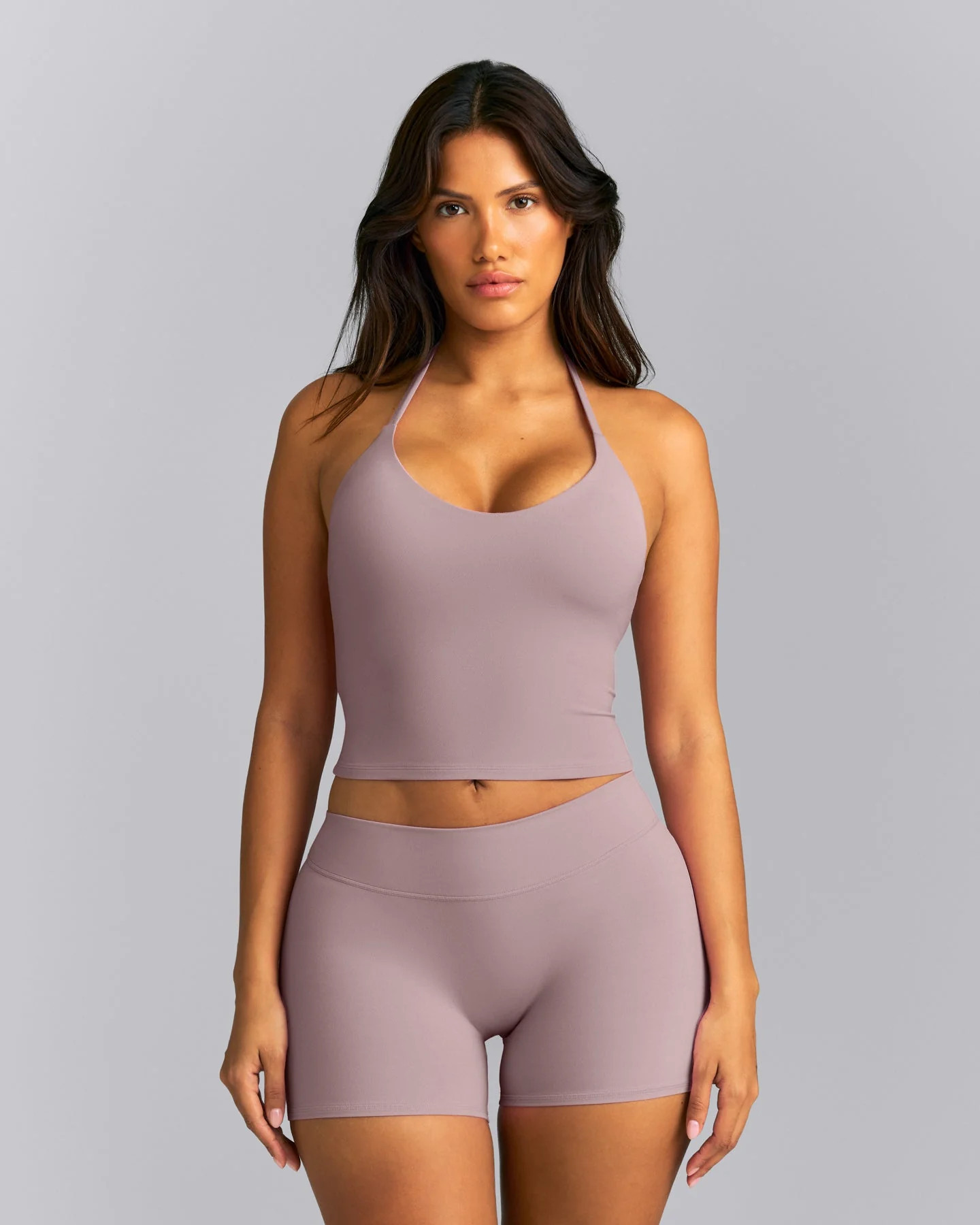 SoftMotion\u2122 Strappy Halter Neck Mid Tank Top with Built in Bra Shelf New Branding 
 Dusty Pu... | Oner Active (UK / US)