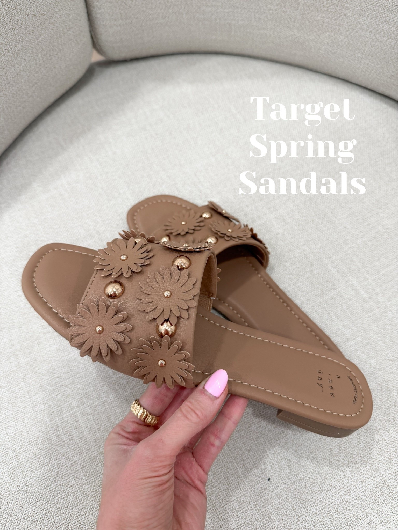 These Target sandals are even cuter in person 🤍 The floral appliqué details with the gold accents make them look so elevated and designer-inspired. They’re the perfect neutral slide to throw on with dresses, shorts, or denim all spring and summer.

So comfy and such a fun statement without being over the top.

#LTKshoecrush #LTKSeasonal #LTKstyletip