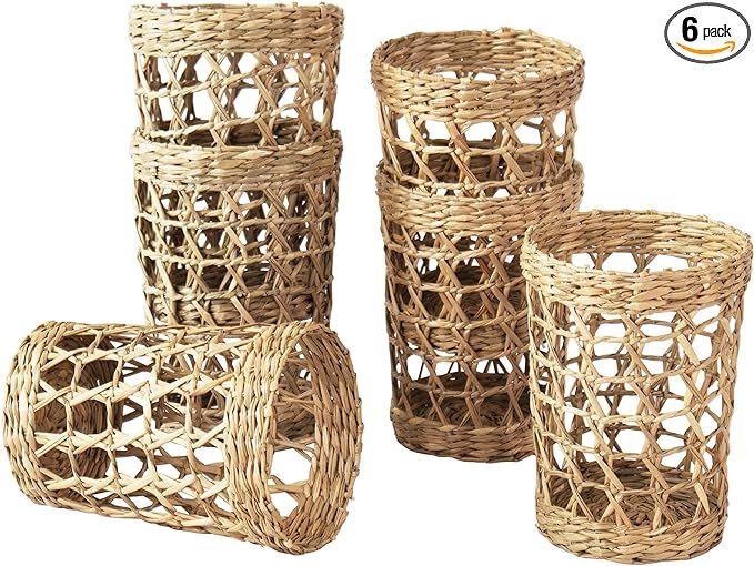 Natural Hand-Woven Wicker Cup Holder, Coffee Cup Sleeve, Reusable Disposable Hot Cold Drink Coozi... | Amazon (US)