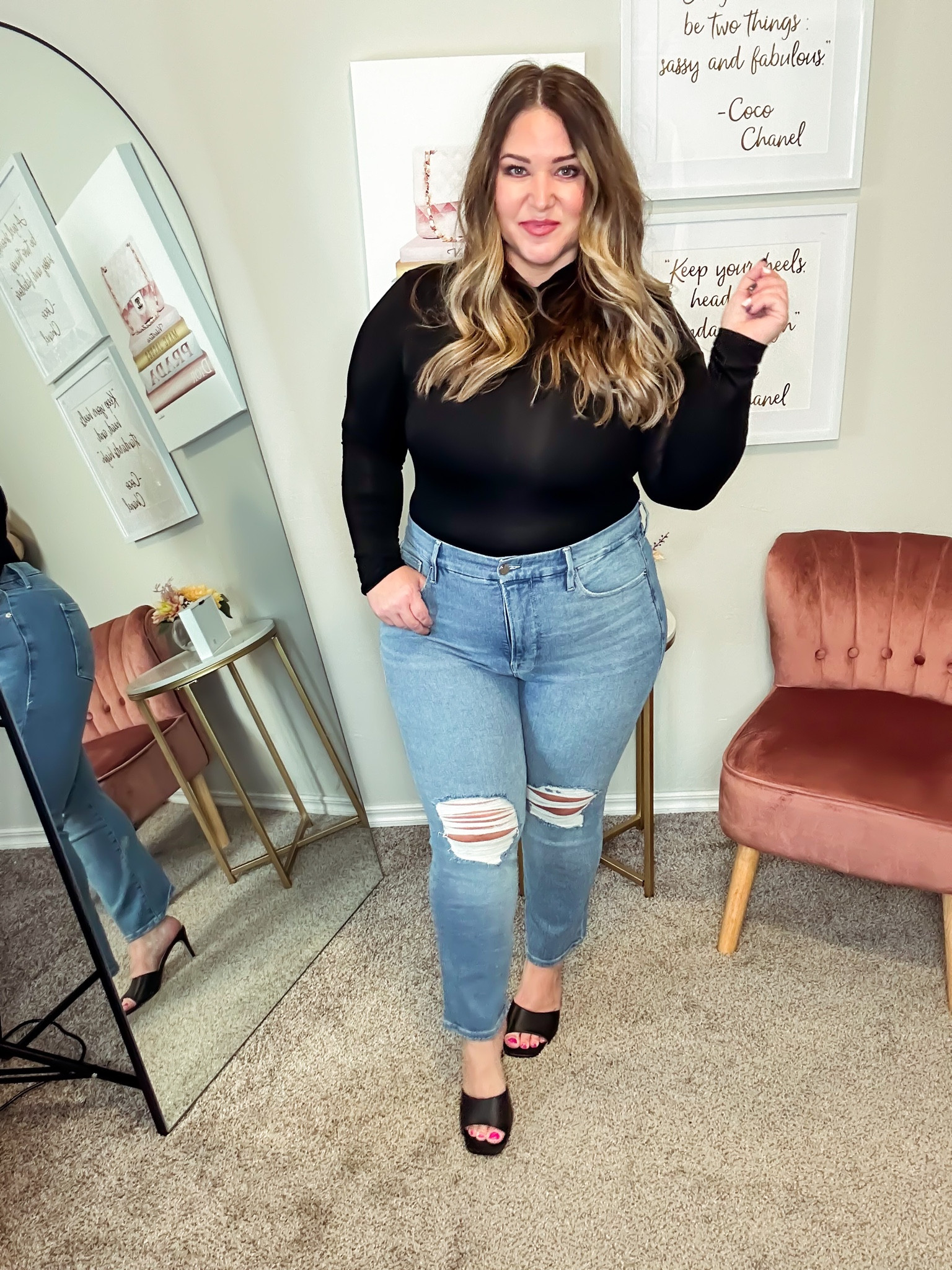 Bodysuit size xl tts
Jeans size 16 (could have done a 14)
Shoes tts (wide width) 

#LTKcurves #LTKstyletip #LTKunder50