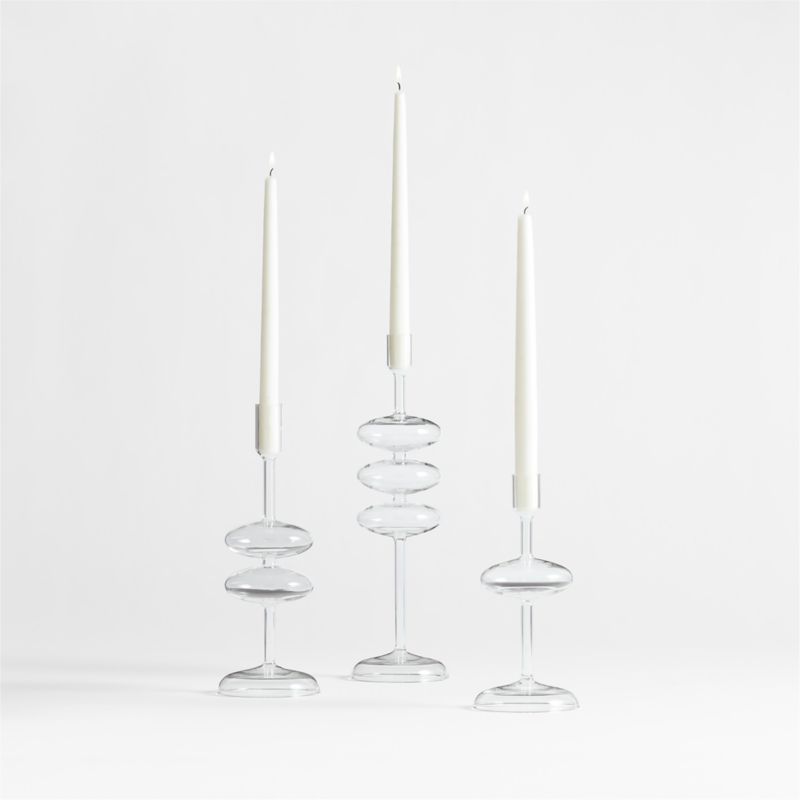 Venezia Clear Glass Taper Candle Holders, Set of 3 + Reviews | Crate & Barrel | Crate & Barrel