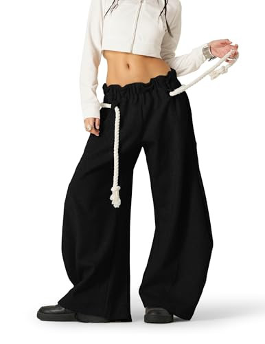 Aelfric Eden Super Baggy Barrel Sweatpants Wide Leg Pants for Women Men Casual Elastic Waist Unisex Lantern Trouser Pants Black L | Amazon (US)