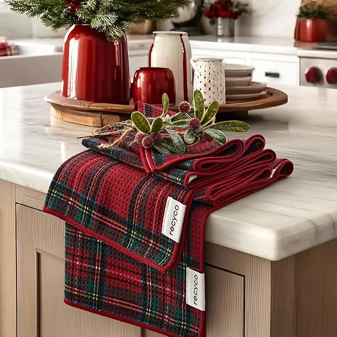 RECYCO Christmas Waffle Kitchen Towel Set of 2 - Quick Dry Microfiber Sustainable Dish Towels - U... | Amazon (US)