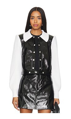 Cinq a Sept Knit Sleeve Ciara Jacket in Black & Ivory from Revolve.com | Revolve Clothing (Global)