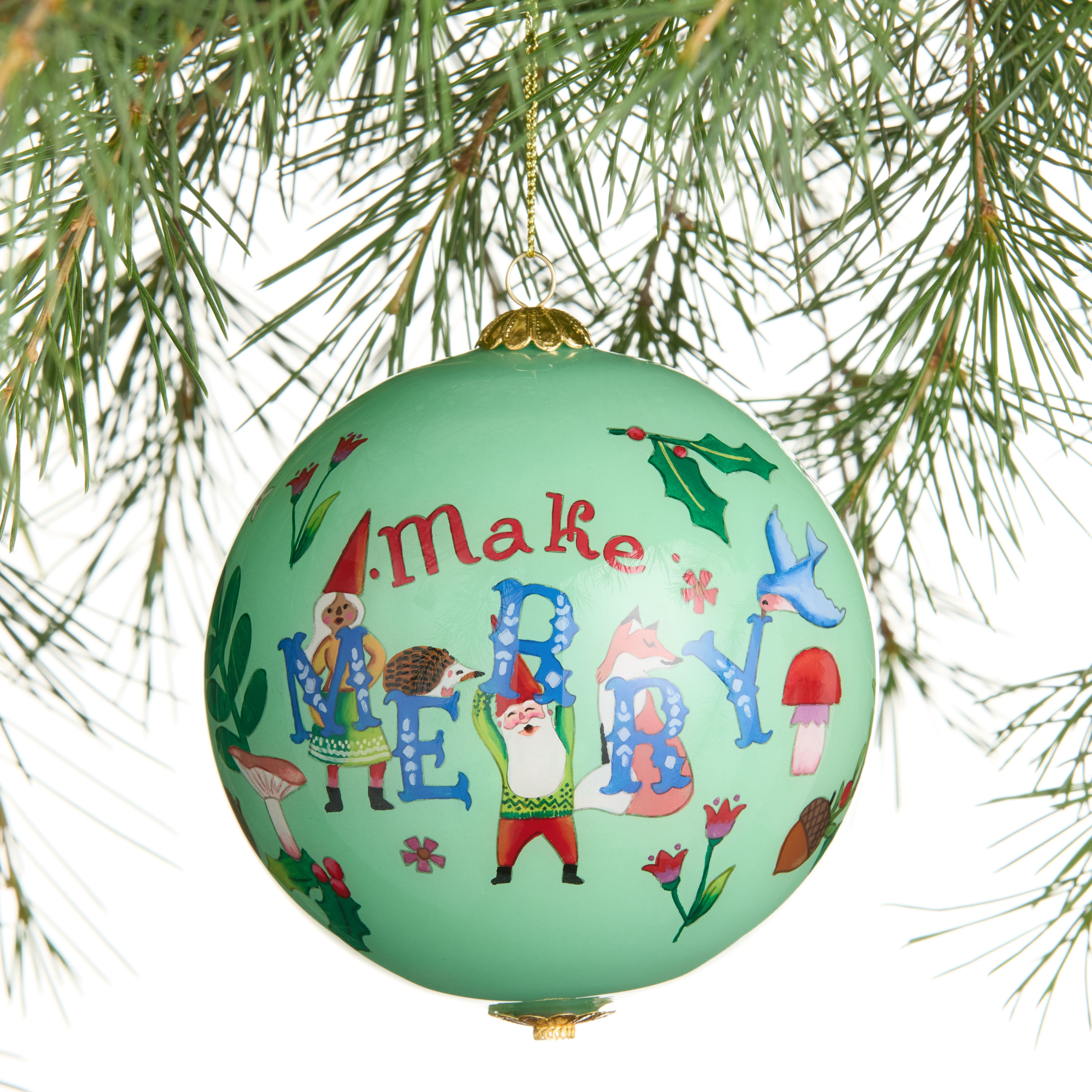 Li Bien Green Woodland Gnome 2025 Glass Ball Ornament | World Market