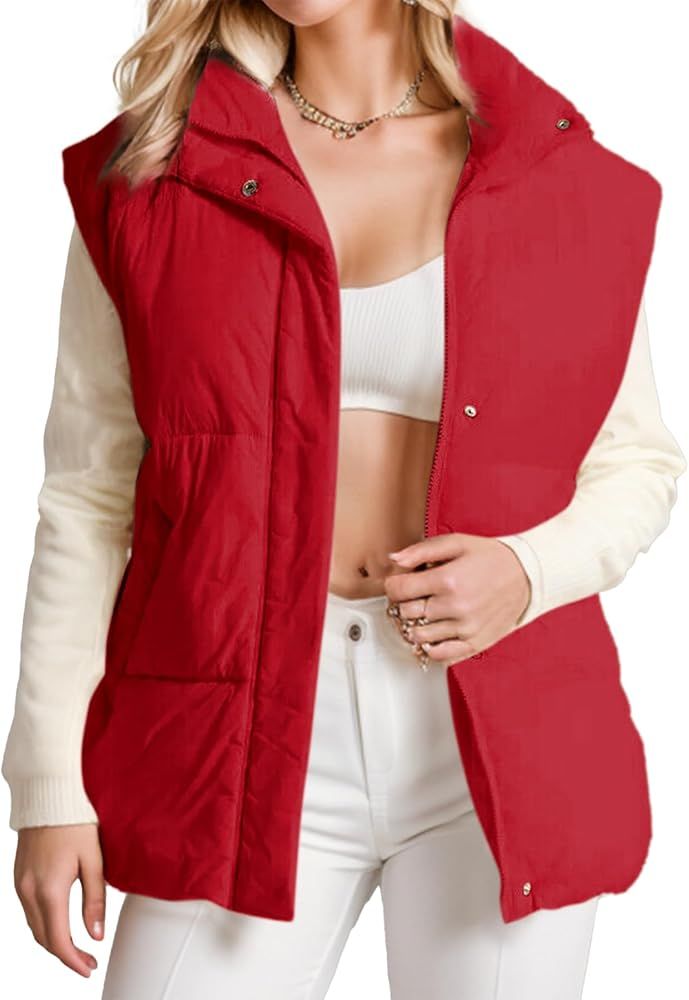 Ainangua Women's Puffer Vest Stand Collar Zipper Sleeveless Jackets Winter Lightweight Vests Warm... | Amazon (US)